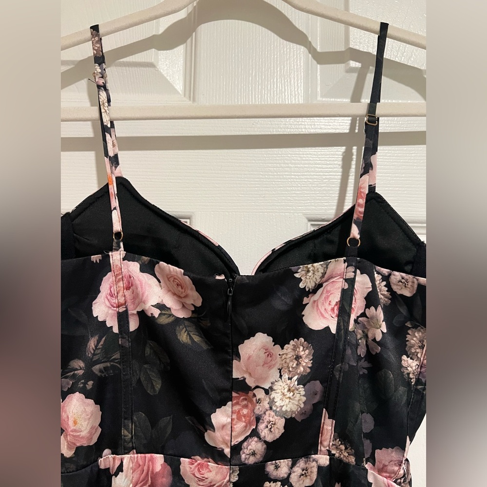 REVOLVE More to Come Solare Corset Black Floral Satin High-Low Slip Dress - Picture 7 of 9